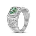 Ανδρικό δαχτυλίδι από ασήμι S925 με οβάλ moissanite 1CT σε κλασικό ασημένιο χρώμα - Πολύεδρος Κυανό Μωασσανίτης