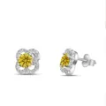 S925 sterling zilveren klavertje vier oorknopjes met ronde gele moissaniet steen - 0.5 Karaat (5mmx2 stuks) / Goudgeel
