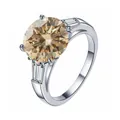 925 sterling silver ring with 5ct round champagne moissanite and baguette side stones - Original Yellow
