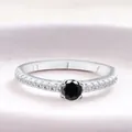 S925 sterling silver ring with round black moissanite and pave setting on pink base - US 5 / Black