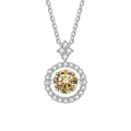 Detail van de champagne moissanite hanger met halo-zetting en zilveren ketting - 1CT 6.5MM / Origineel Geel