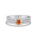 Conjunto de 3 anillos apilables de plata S925 con moissanita naranja y circonitas - Rojo Suerte