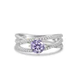 Elegant S925 sterling silver ring with purple moissanite and triple-layer pave bands - Size 5 / Light Purple