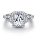 925 sterling silver ring with rectangular halo zircon and elegant crisscross diamond band - US 5 / White