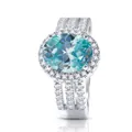 Lussuoso anello in argento 925 con gemma azzurra ovale e tre file di diamanti pavé - US 5 / Teal