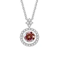 Detail van roodbruine moissanite hanger met zilveren halo en fijne schakelketting - 1CT 6.5MM / Geluksrood