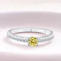 Classic S925 sterling silver ring featuring a round yellow moissanite and four-prong setting - US 5 / Lemon Yellow