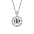 925 sterling zilveren halo moissaniet hanger ketting met een briljant geslepen steen - 1CT 6.5MM / Wit