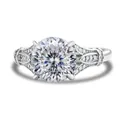 Sterling silver 3 carat moissanite ring with vintage hollow shank and round side stones - US 5 / White 100-Facet Cut