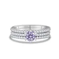 Elegante conjunto de anillos apilables 3 en 1 de plata de ley 925 con moissanita de 0,5 ct - Violeta Claro