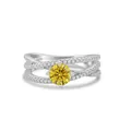 S925 silver ring with yellow round gemstone and triple-row pavé crossover band - Size 5 / Gold Yellow