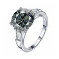 Elegant S925 silver ring with a 5ct round moissanite and side baguette gemstones - Gray