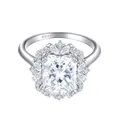 S925 sterling silver ring with 4ct emerald cut moissanite and floral cluster halo - US 5 / White