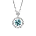 Elegante 925 sterling zilveren ketting met ronde blauwe moissanite hanger in halo-stijl - 1CT 6.5MM / Origineel Blauw