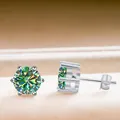 Green moissanite stud earrings in classic six-prong S925 silver setting with butterfly backs - 5mmx2 / Teal