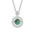 Elegante S925 zilveren ketting met ronde groene moissaniet halo hanger sieraad - 1CT 6.5MM / Teal