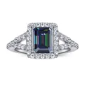 925 silver ring featuring emerald cut iridescent stone with micro-paved zircon details - US 5 / Rainbow