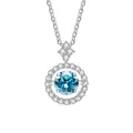 925 zilveren halsketting met een briljante ronde blauwe moissanite bubble hanger - 1CT 6.5MM / Aqua