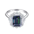 925 silver ring with 4ct emerald cut rainbow moissanite and halo stones - US 5 / Rainbow