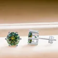 Classic S925 sterling silver six-prong stud earrings with vibrant green moissanite stones - 5mmx2 / Dark Green