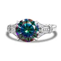 925 silver ring featuring a 3-carat rainbow moissanite with hollow filigree design - Rainbow