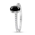 Oval black gemstone S925 sterling silver ring with micro-pave small white diamonds - Black