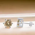 Classic S925 silver six-prong stud earrings featuring champagne round-cut moissanite - 5mmx2 / Yellow
