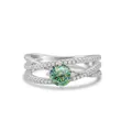S925 silver ring with blue-green moissanite and triple-layered crisscross band - Size 5 / Multi-Faceted Cyan Moissanite