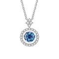925 zilveren ketting met ronde blauwe moissanite hanger en schitterende halo-zetting - 1CT 6.5MM / Saffierblauw