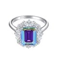 S925 sterling silver ring featuring a 4ct emerald cut iridescent moissanite stone - US 5 / AB Rainbow