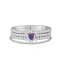 Juego de tres anillos de plata 925 con moissanita y piedra iridiscente con pavé - Blanco AB