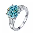 Elegant S925 sterling silver ring with 5-carat light blue round-cut moissanite stone - Original Blue