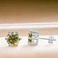Classic S925 sterling silver stud earrings featuring round yellow-green moissanite stones - 5mmx2 / Yellow-Green