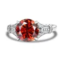 Vintage 925 silver ring with 3ct round red moissanite stone and pave accents - Garnet Red