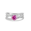 Pink moissanite S925 silver ring featuring triple band design with rose gold finish - Size 5 / Multi-faceted Pink