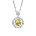 925 Sterling zilveren ketting met een ronde gele moissanite hanger en halo-afwerking - 1CT 6.5MM / Citroengeel
