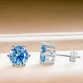 Boucles d'oreilles en argent s925 avec moissanite bleue ronde et serti à six griffes - 5mmx2 / Bleu saphir