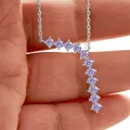 Elegante 925er Sterling Silber Kette mit 11 violetten Moissanit-Steinen im Rundschliff - 3mm*11 Stk. / Hellviolett
