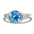 Vintage 925 sterling silver ring featuring a large round blue moissanite gemstone - Sapphire Blue