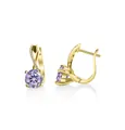 Elegant S925 sterling silver hoop earrings with round lavender moissanite stones - Light Purple