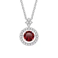 925 zilveren ketting met een ronde rode moissaniet hanger in een halo-ontwerp - 1CT 6.5MM / Granaatrood