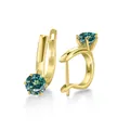 Eleganti orecchini huggie in argento S925 placcato oro con moissanite blu tonda da 1ct - 1.00 Carato x 2 / Blu-Verde