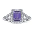 925 silver ring featuring a rectangular purple zircon and halo diamond accents - Light Purple