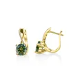 Élégantes boucles d'oreilles en argent S925 doré avec une pierre verte de taille ronde - Vert Foncé