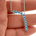 Elegante Halskette aus S925 Sterlingsilber mit 11 funkelnden blauen Moissanit-Steinen - 3mm*11 Stk. / Aqua