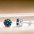Boucles d'oreilles en argent S925 avec moissanite colorée et serti classique à six griffes - 5mmx2 / Arc-en-ciel