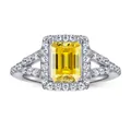 925 silver ring for women with large yellow rectangular zircon and split shank - Gold Yellow