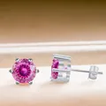 Boucles d'oreilles classiques en argent S925 à six griffes avec moissanite rose ronde - 5mmx2 / Rose avec Facette Blanche