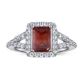 925 silver split shank ring with emerald-cut red gemstone and white halo diamonds - Garnet Red