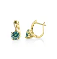 S925 sterling silver hoop earrings with teal moissanite stone and twisted heart design - Teal